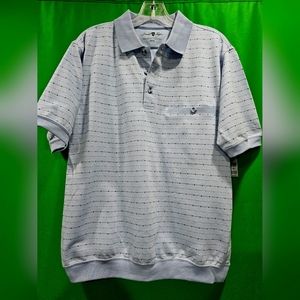 NEW David Taylor Banded Bottom Polo M Blue Short Sleeve Dot Stripe NWT